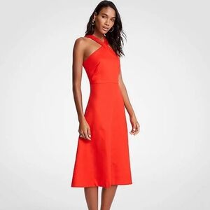 Ann Taylor Red Cross Halter Midi Dress Linen Cotton Blend Size 12 NEW